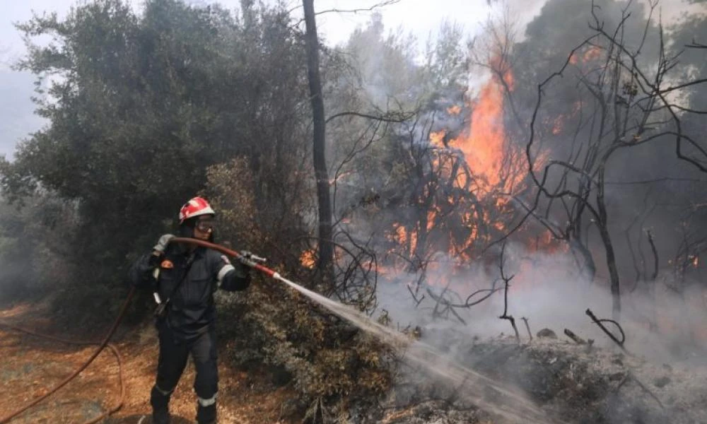 Φωτιά στην Κορινθία – Καίγεται δάσος στην περιοχή Ευρωστίνη